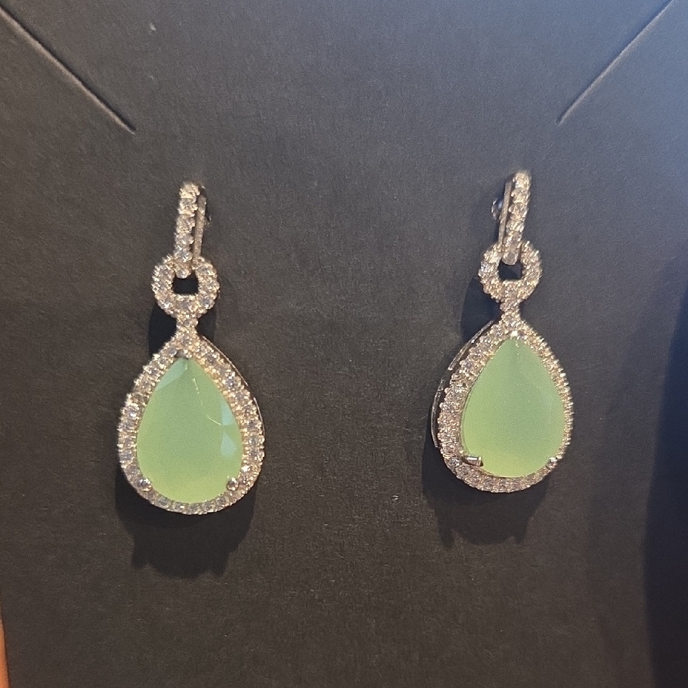 Elegant Sterling Silver and Green Teardrop Earrings